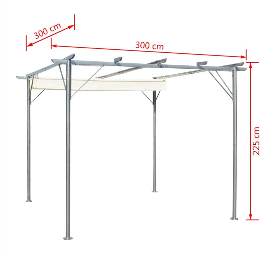 Pergola with Retractable Roof Cream White Steel 3x3 m