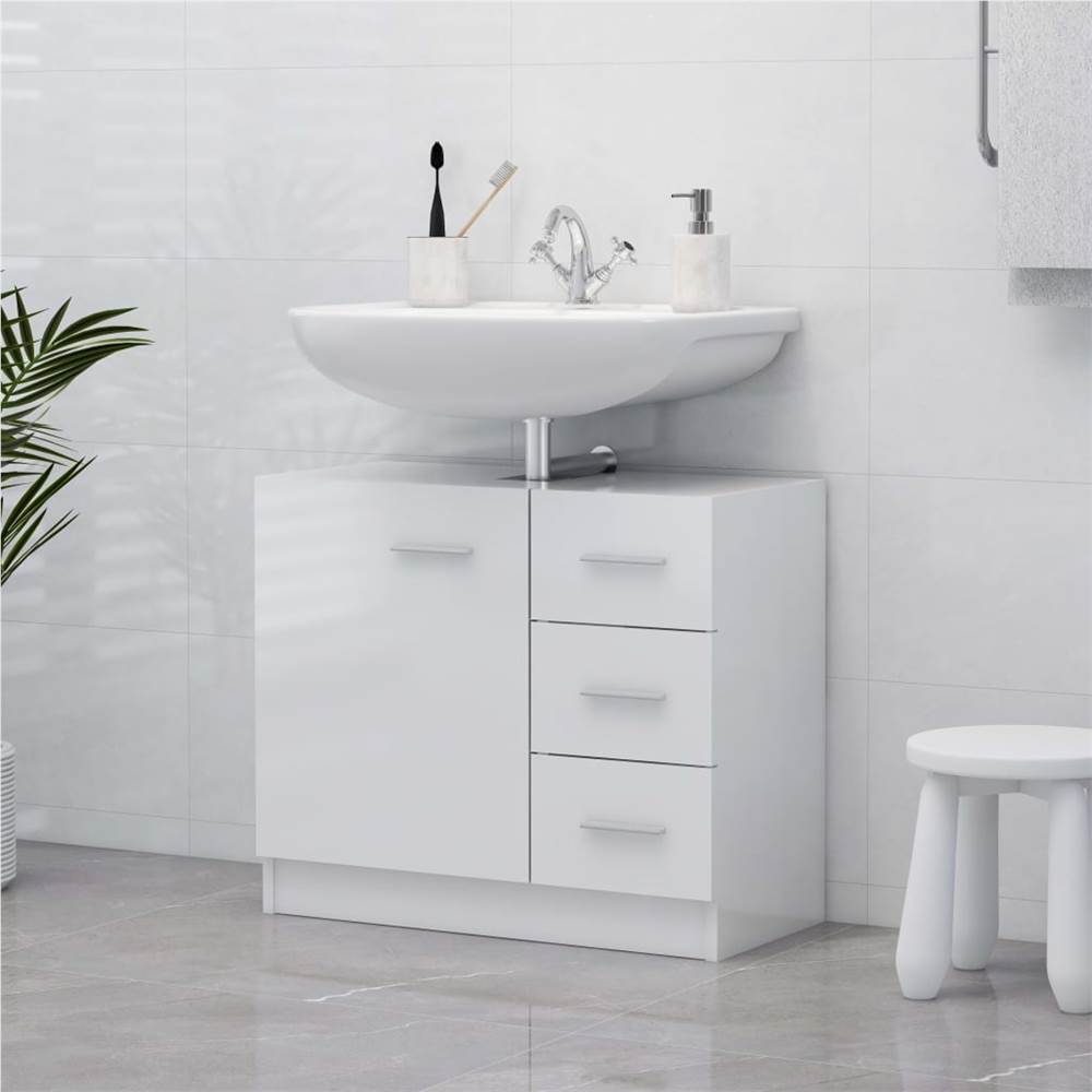 

Sink Cabinet High Gloss White 63x30x54 cm Chipboard