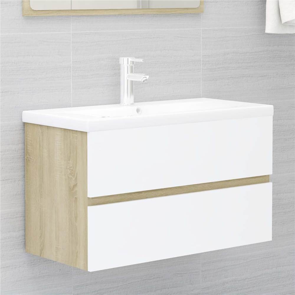 

Sink Cabinet White and Sonoma Oak 80x38.5x45 cm Chipboard