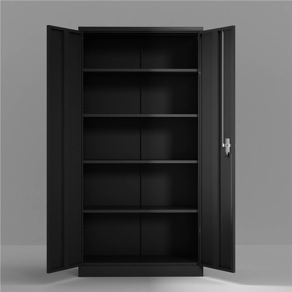 Five layer Steel Storage Cabinet With Adjustable Partitions Black