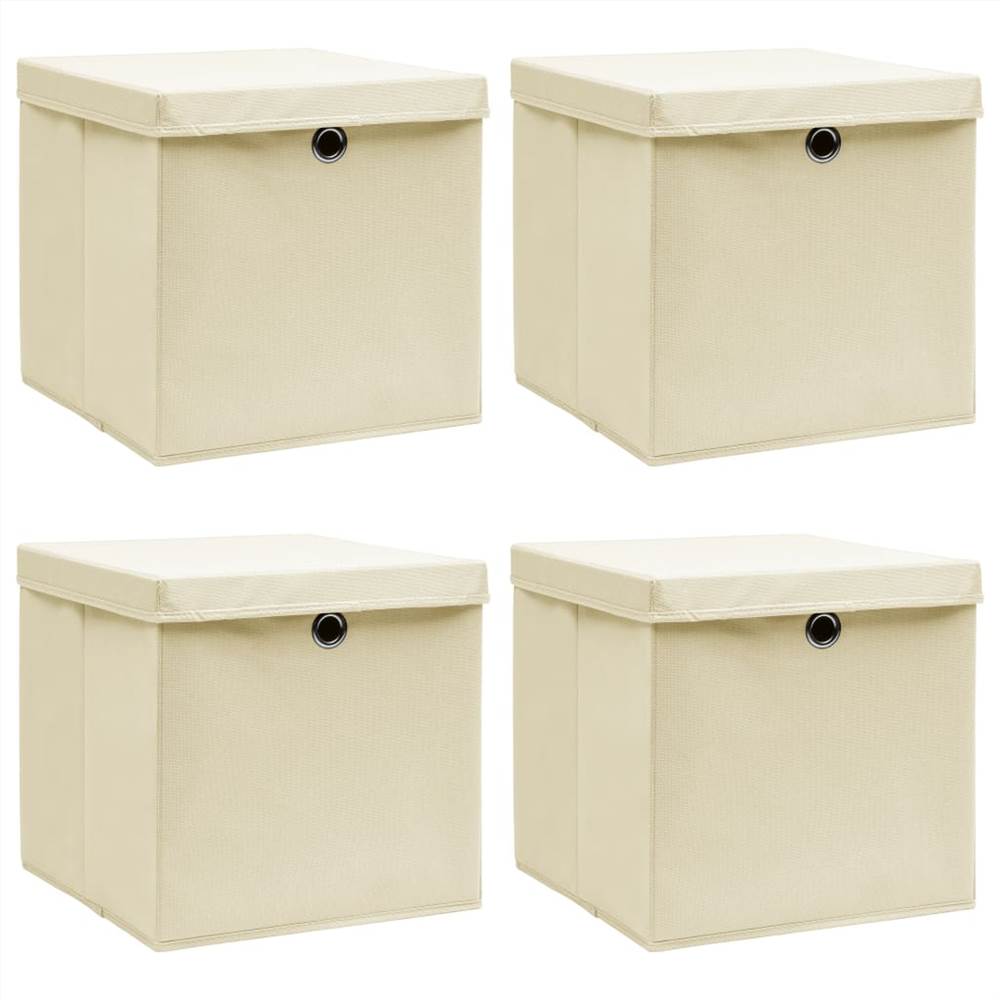 

Storage Boxes with Lid 4 pcs Cream 32x32x32 cm Fabric