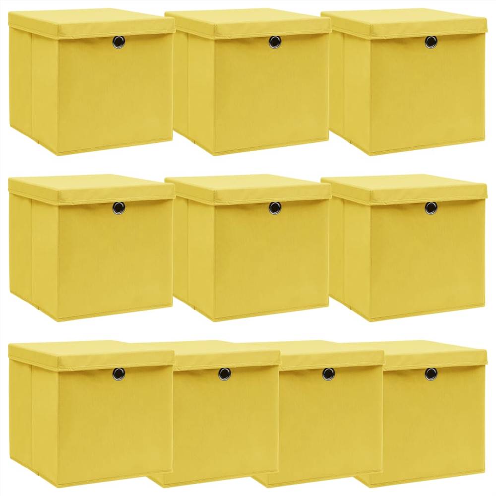 

Storage Boxes with Lids 10 pcs Yellow 32x32x32 cm Fabric