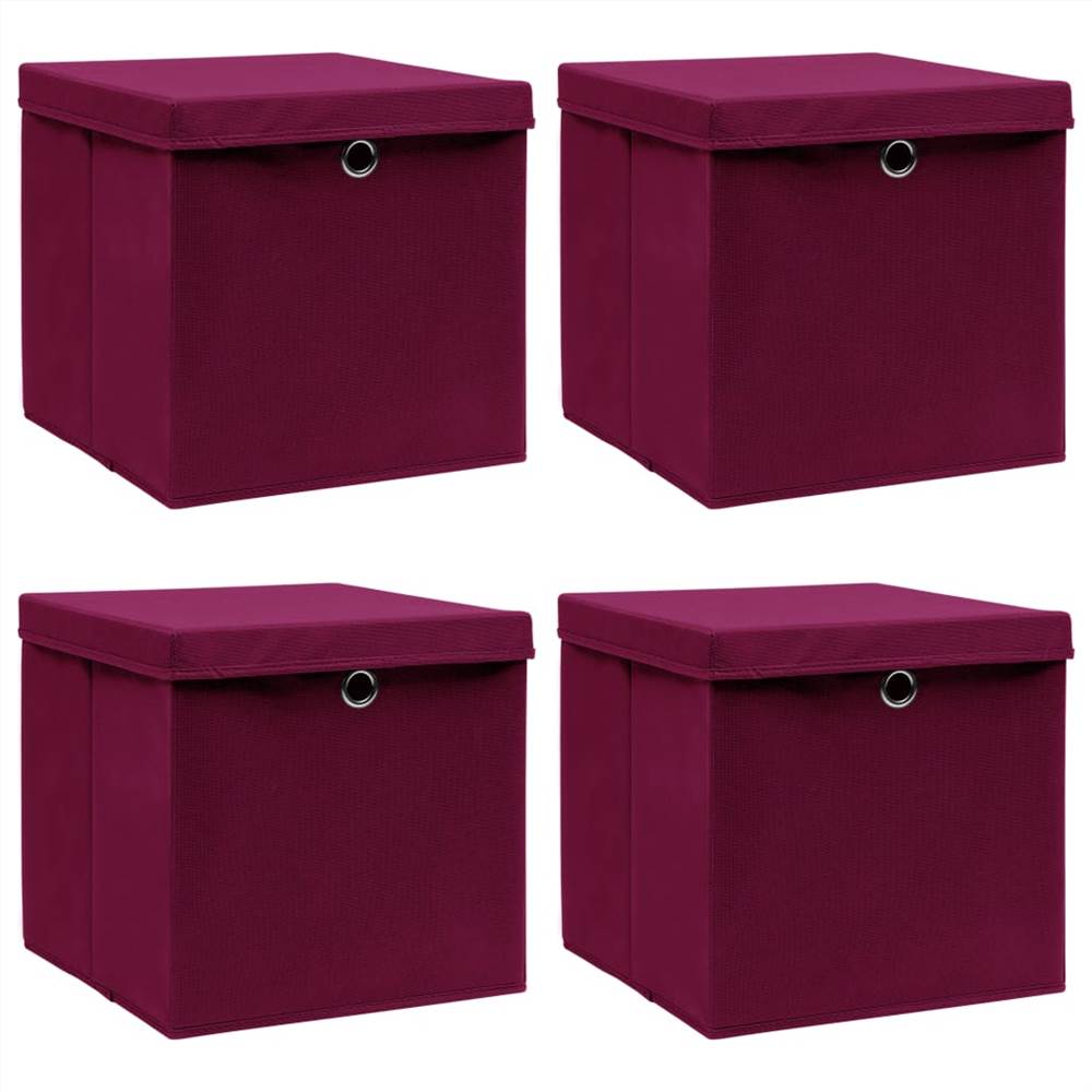 

Storage Boxes with Lids 4 pcs Dark Red 32x32x32 cm Fabric