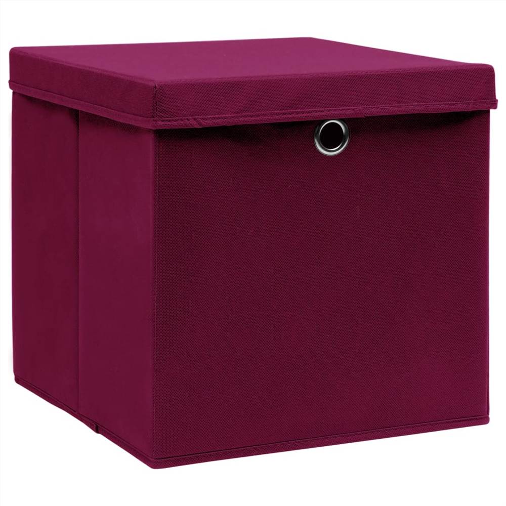 Storage Boxes with Lids 4 pcs Dark Red 32x32x32 cm Fabric