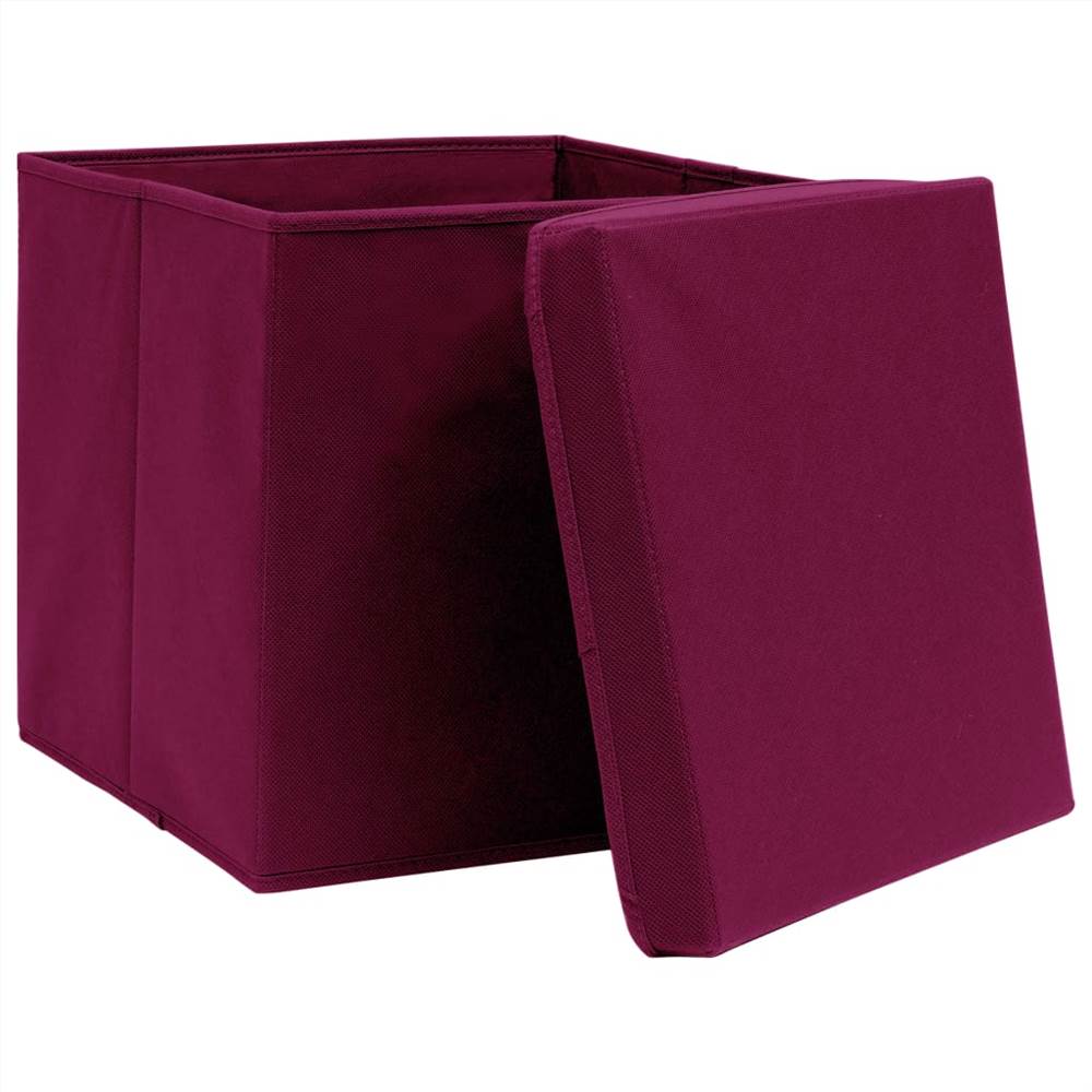 Storage Boxes with Lids 4 pcs Dark Red 32x32x32 cm Fabric