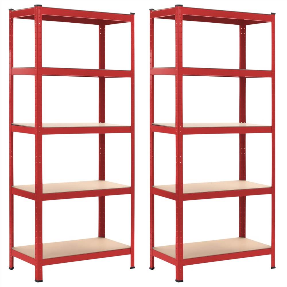 

Storage Shelves 2 pcs Red 80x40x180 cm Steel and MDF