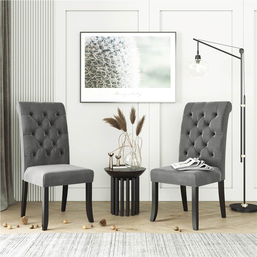 

TOPMAX Tufted Armless Upholstered Accent Chair Set of 2, Rubber Wood Legs for Kitchen, Living Room, Office, Bedroom - Gray