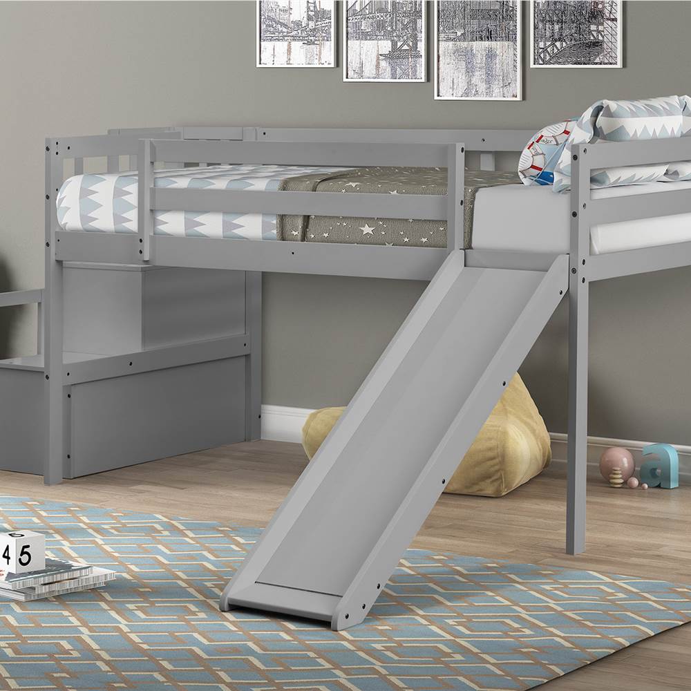 Loft Bed With Storage Stairs And Slide Grey, Grey Bunk Bed With Stairs