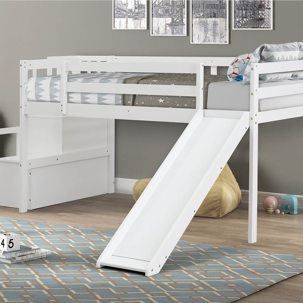 Children S Loft Bed With Storage Stairs, Bunk Bed With Slide And Stairs