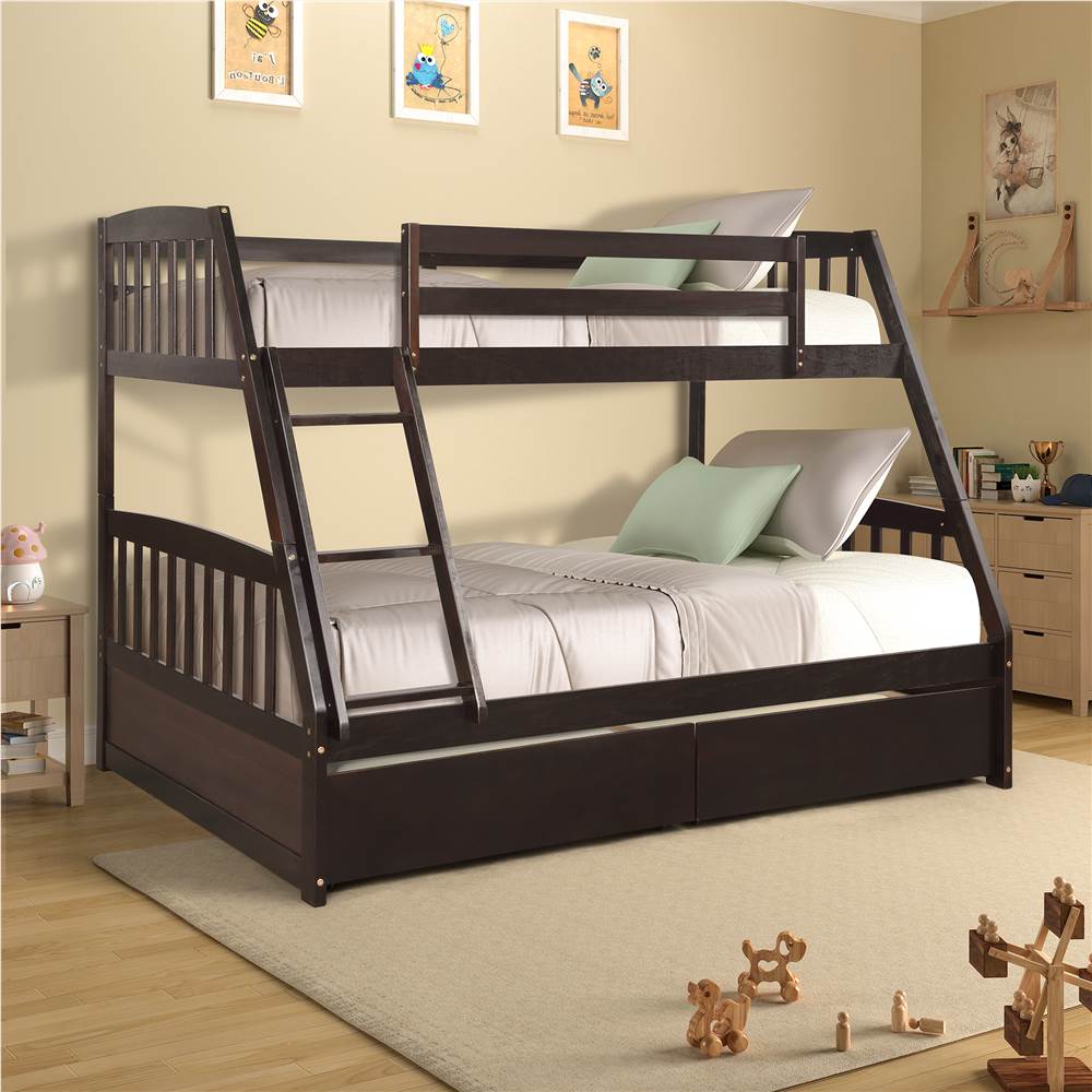 Topmax Solid Wood Bunk Bed With 2, Real Wood Twin Bed With Storage