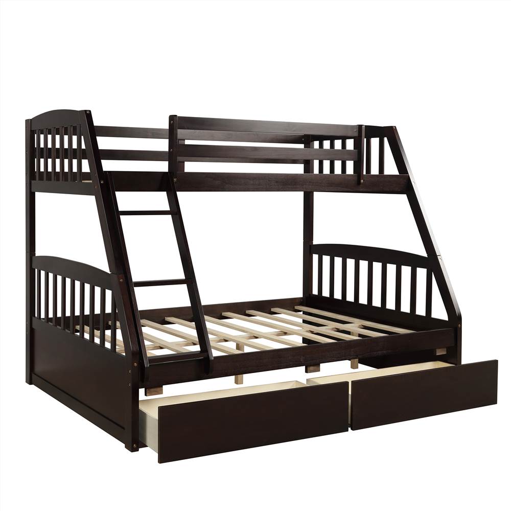 TOPMAX Solid Wood Bunk Bed with 2 Storage Drawers Espresso