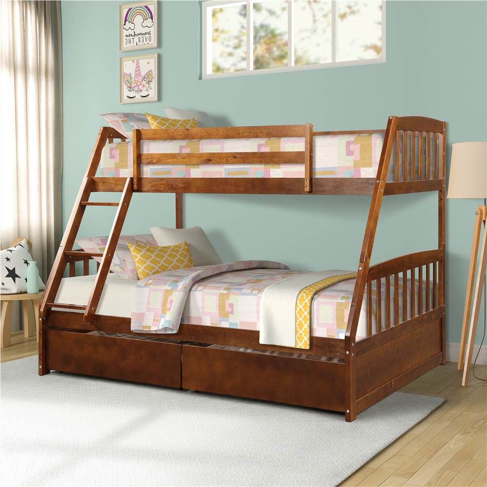 Topmax Solid Wood Bunk Bed With 2, Twin Full Bunk Bed Solid Wood