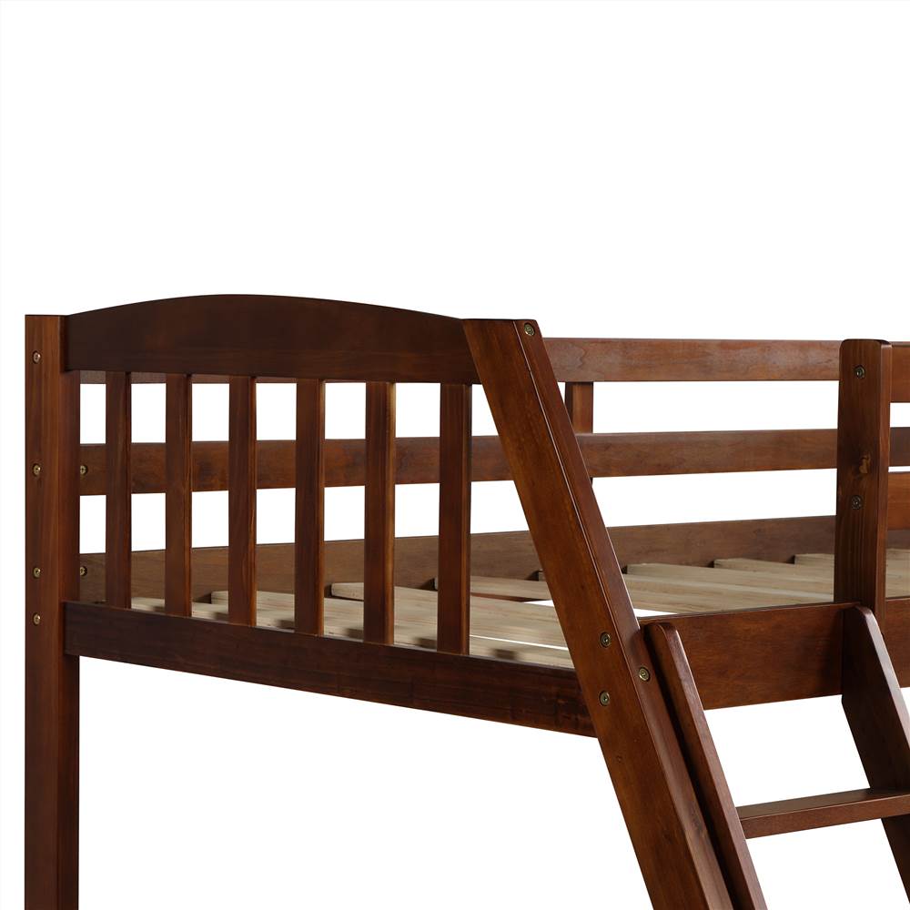 TOPMAX Solid Wood Bunk Bed with 2 Storage Drawers Walnut