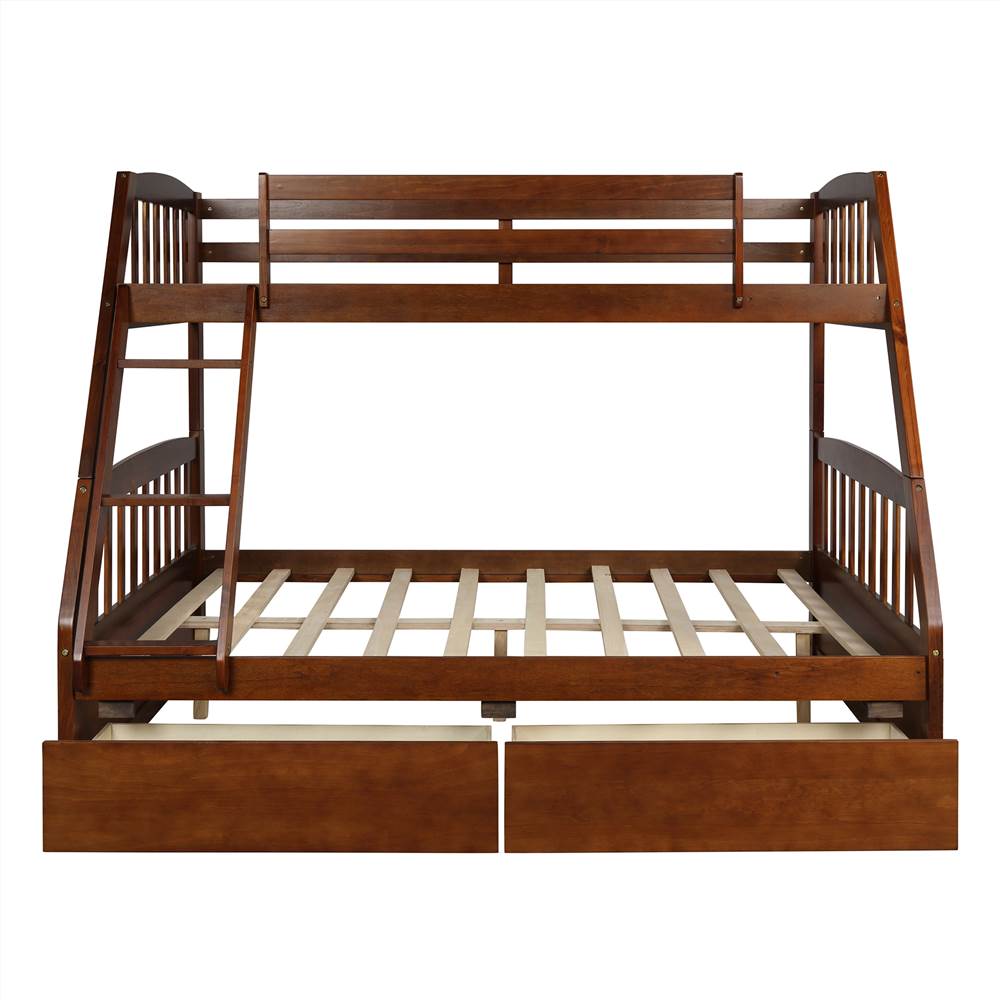 TOPMAX Solid Wood Bunk Bed with 2 Storage Drawers Walnut