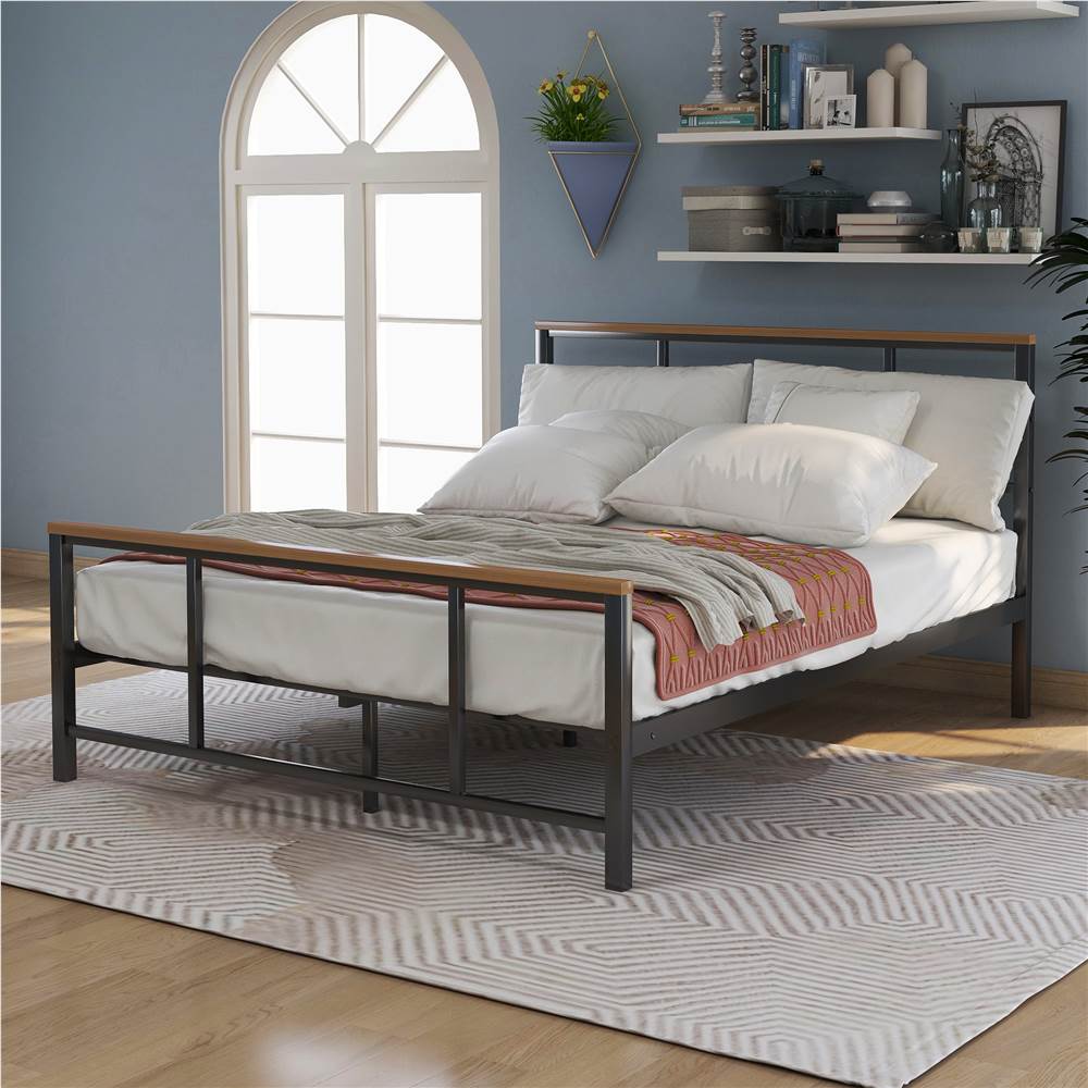 Full Size Metal Bed Frame With Pine, Wood Around Metal Bed Frame