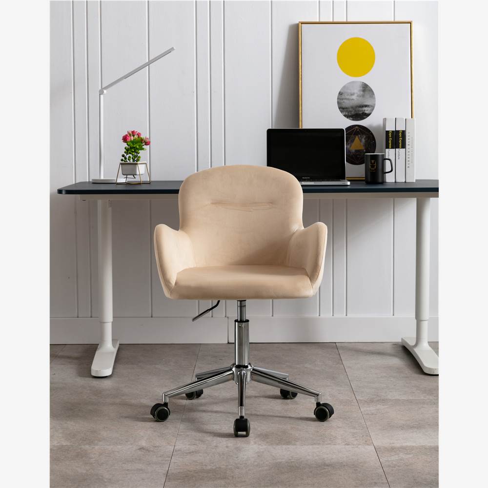 

COOLMORE Velvet Rotating Chair Height Adjustable with Curved Backrest and Casters for Living Room, Bedroom - Beige