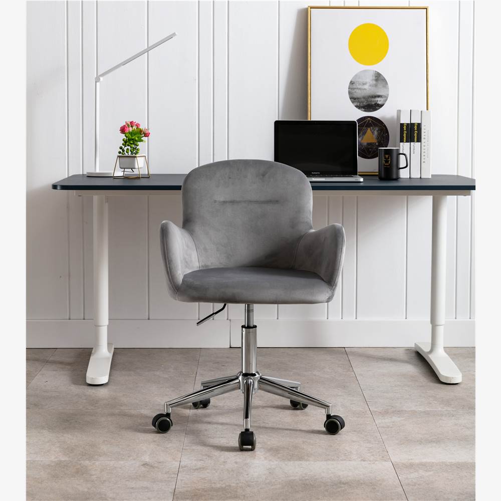 

COOLMORE Velvet Rotating Chair Height Adjustable with Curved Backrest and Casters for Living Room, Bedroom - Gray