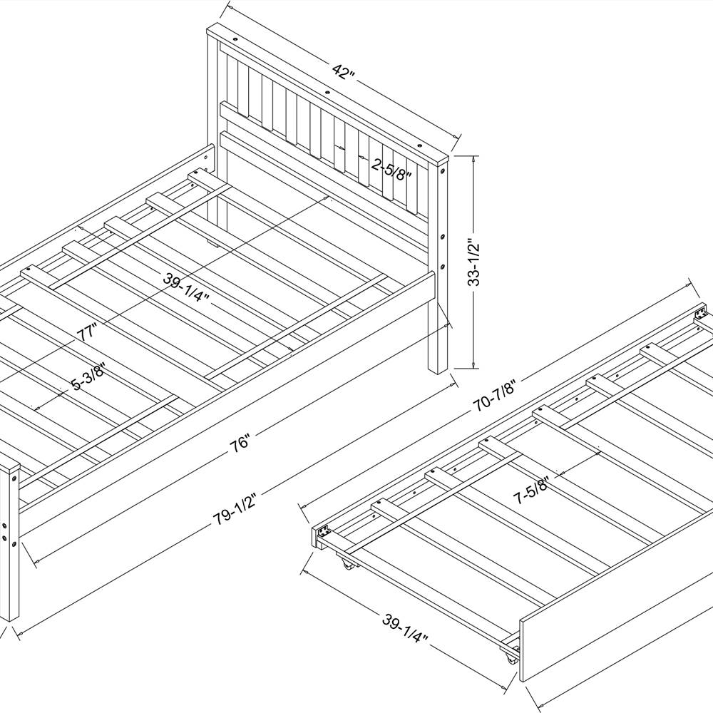 Twin Size Pull-out Combination Pine Bed Frame Grey