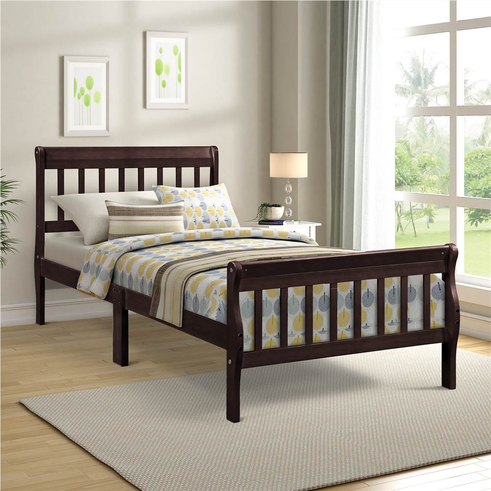 Twin Size Solid Wood Bed Frame With, Espresso Wood Bed Frame