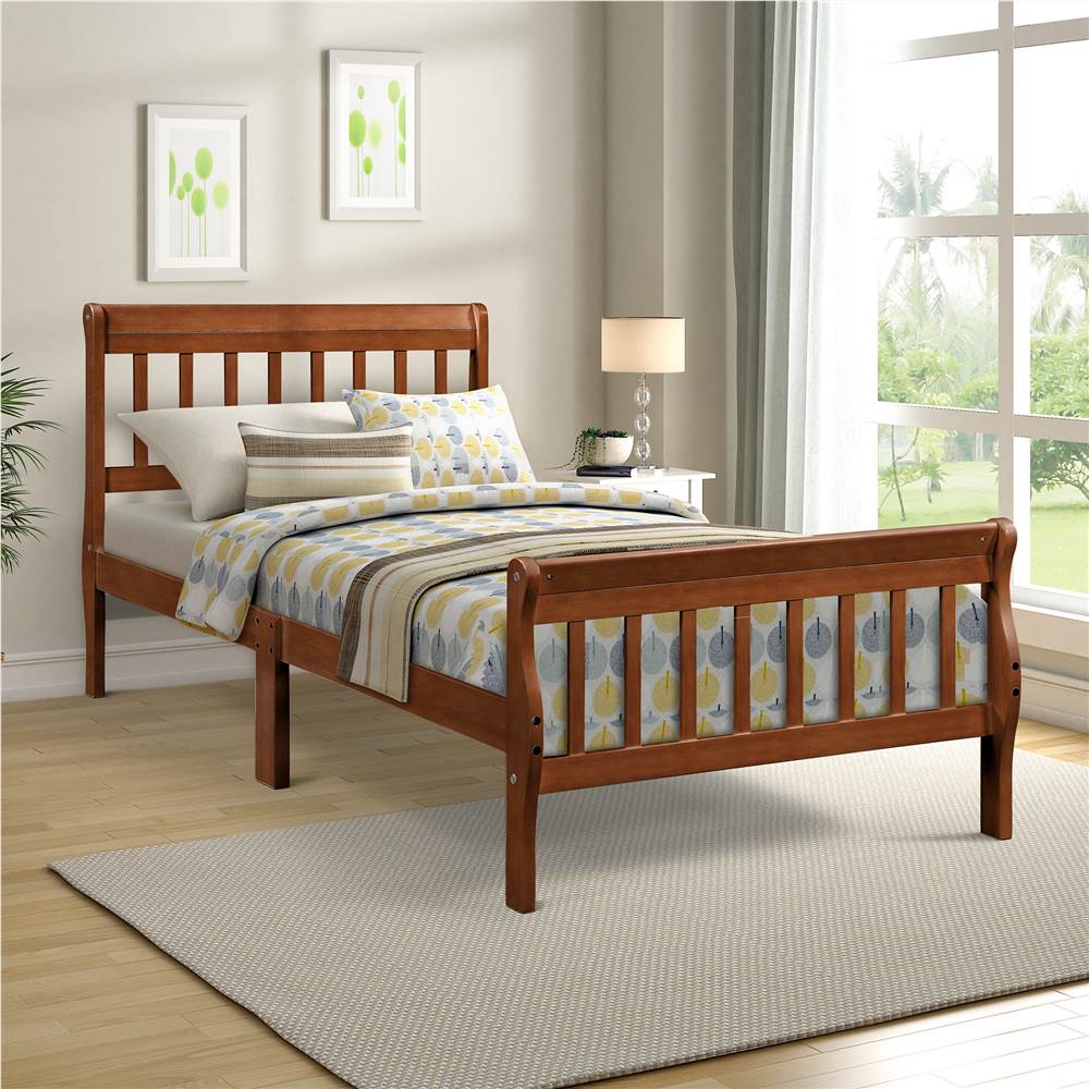 Twin Size Solid Wood Bed Frame with Headboard and Footboard - Oak