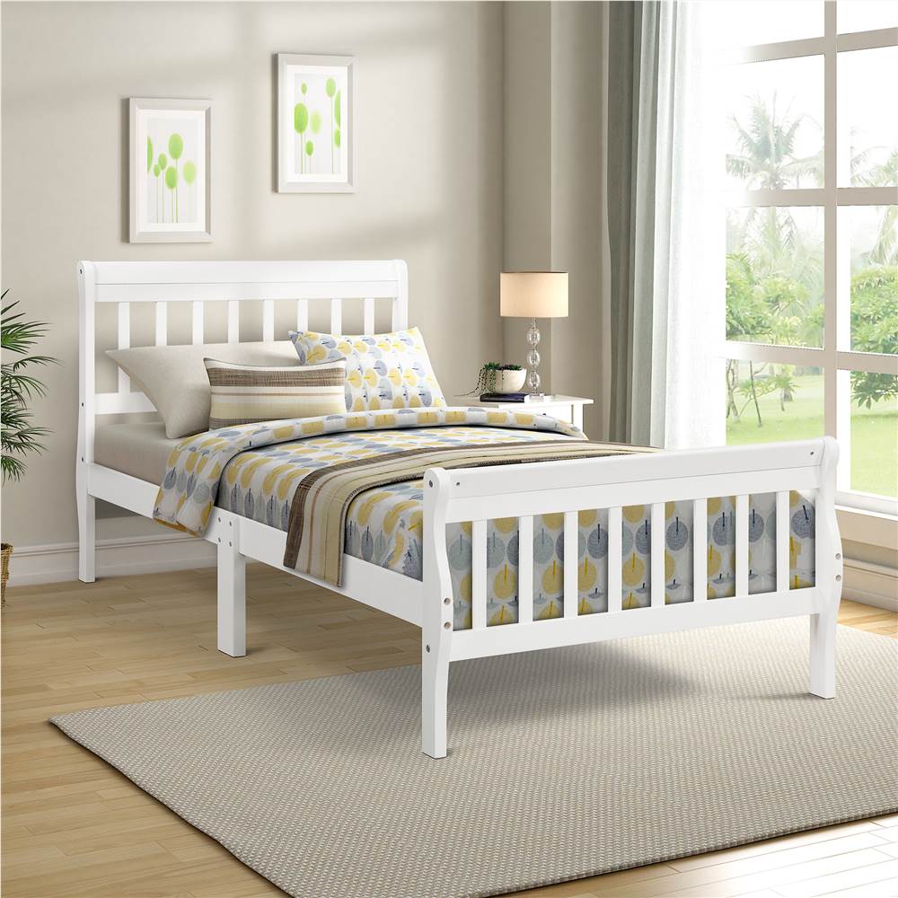 Twin Size Solid Wood Bed Frame With, Solid Wood White Twin Bed
