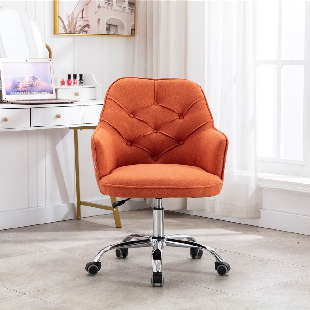 

COOLMORE Linen Rotating Chair Height Adjustable with Curved Backrest and Casters for Living Room, Bedroom, Office - Orange