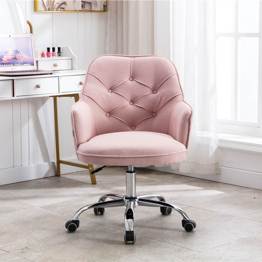 

COOLMORE Linen Rotating Chair Height Adjustable with Curved Backrest and Casters for Living Room, Bedroom, Office - Pink