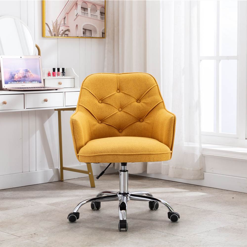 

COOLMORE Linen Rotating Chair Height Adjustable with Curved Backrest and Casters for Living Room, Bedroom, Office - Yellow