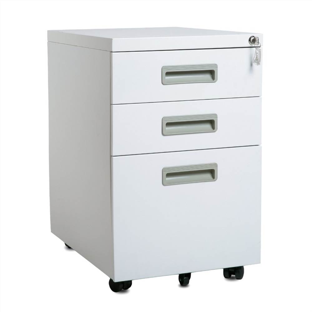 

Home Office Steel Removable File Cabinet with 3 Drawers and Casters - White
