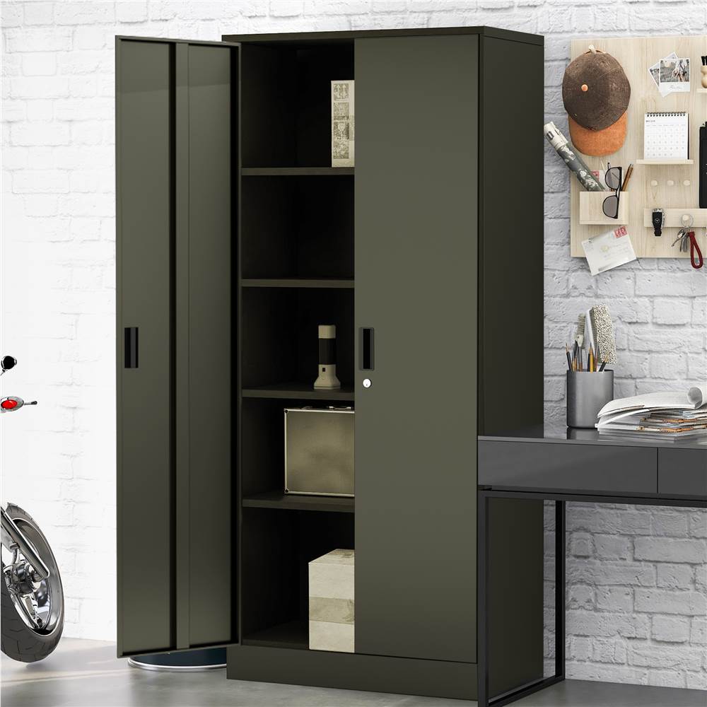 

Home Office Steel Storage Cabinet Locker with 4 Adjustable Shelves and Lockable Doors, Multi-layer metal cabinet with 2 Doors, Dark Gray