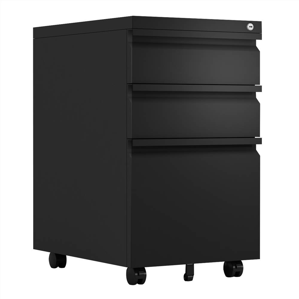 Стальной съемный картотечный шкаф для домашнего офиса с 3 ящиками и роликами - черный