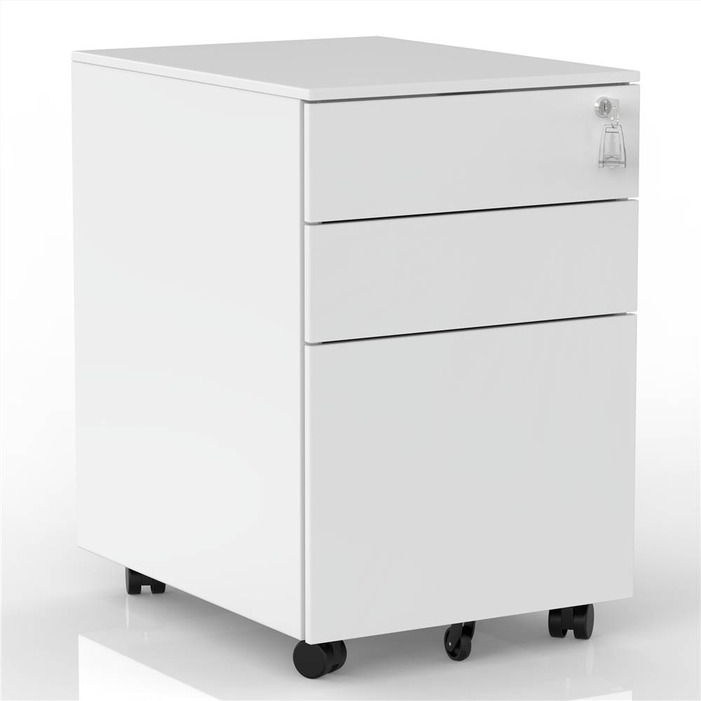 

TREXM Home Office Steel Removable File Cabinet with 3 Drawers and Casters - White