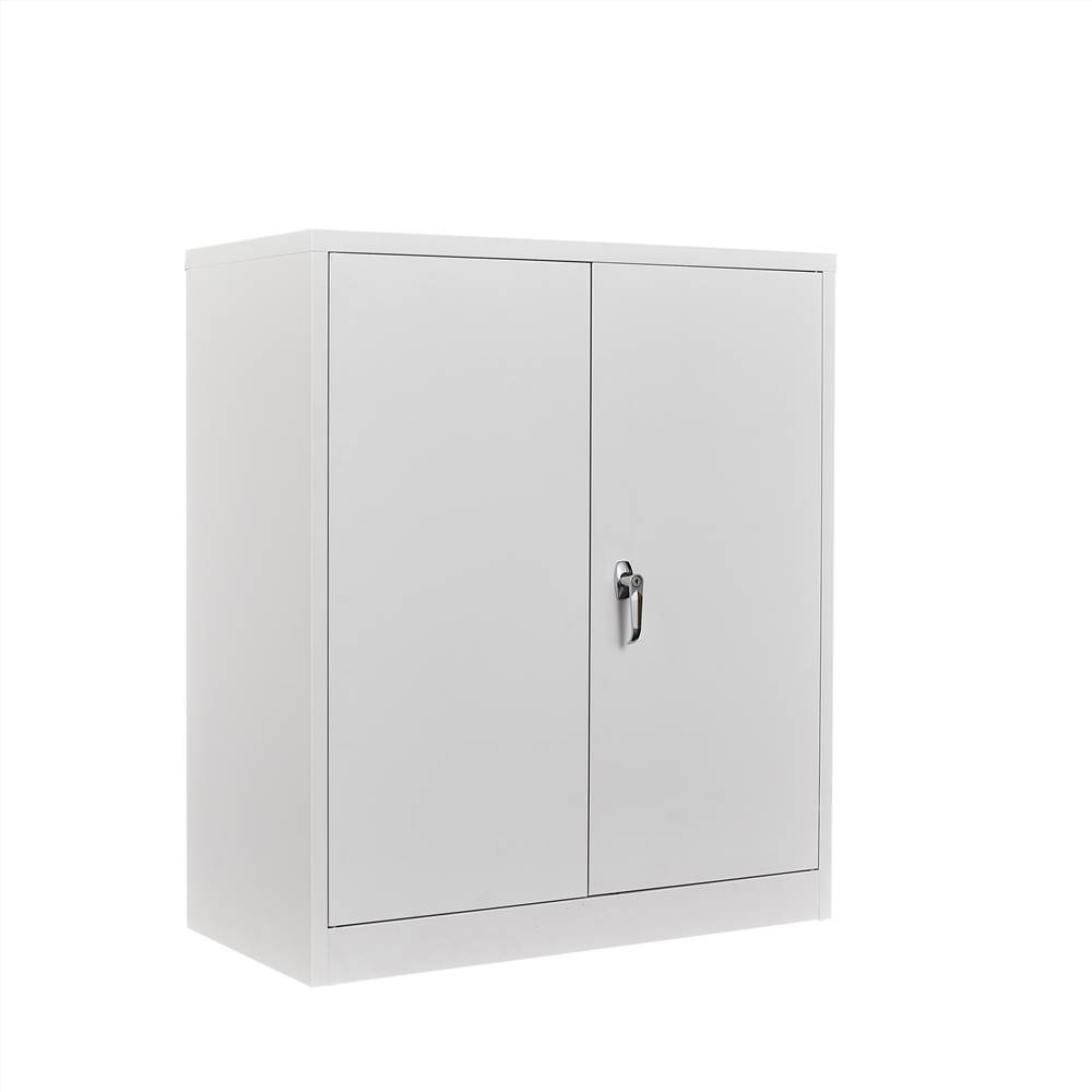 

Home Office Steel Storage Cabinet with 2 Adjustable Partitions and Door Lock - White