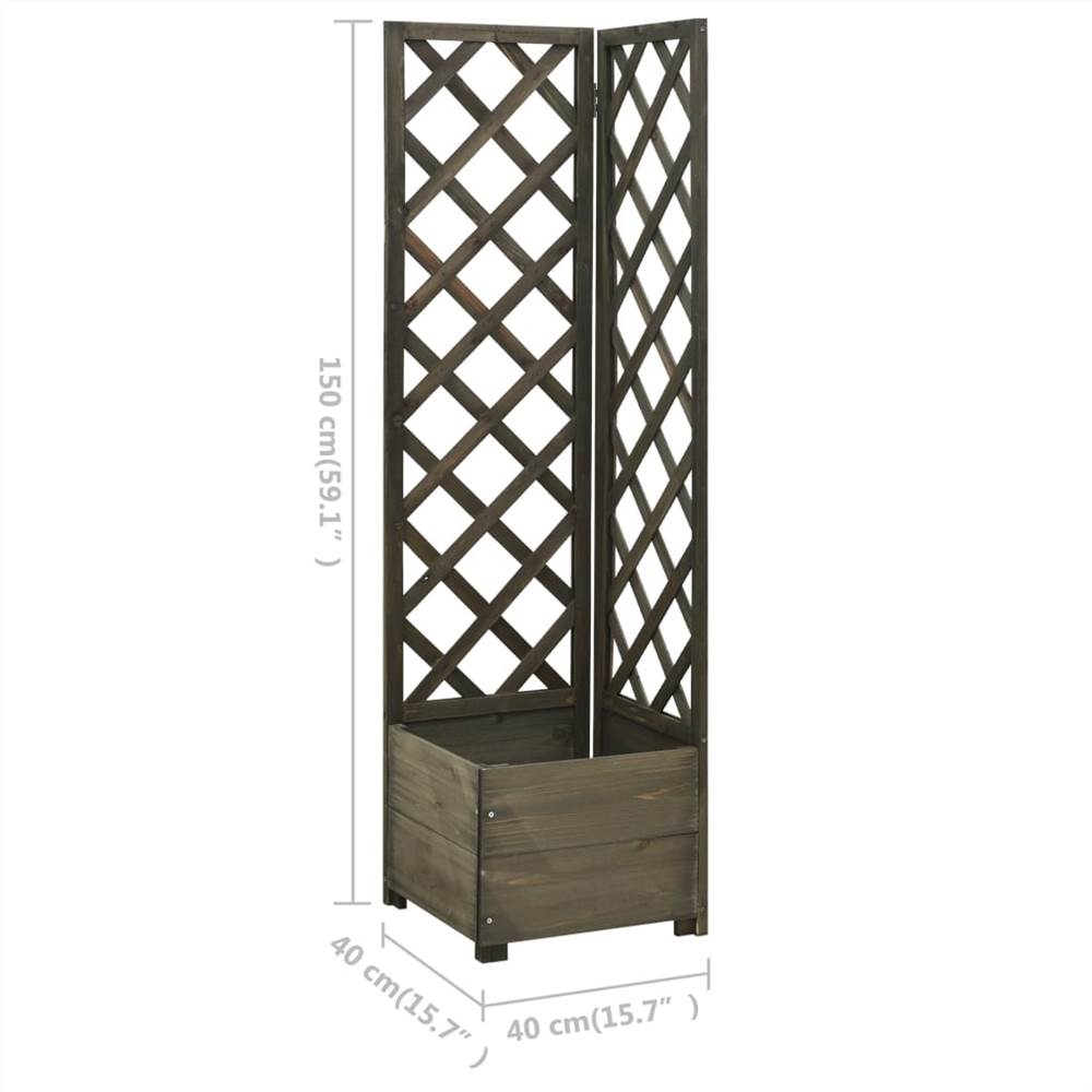 Corner Trellis Planter Grey 40x40x150 cm Solid Firwood