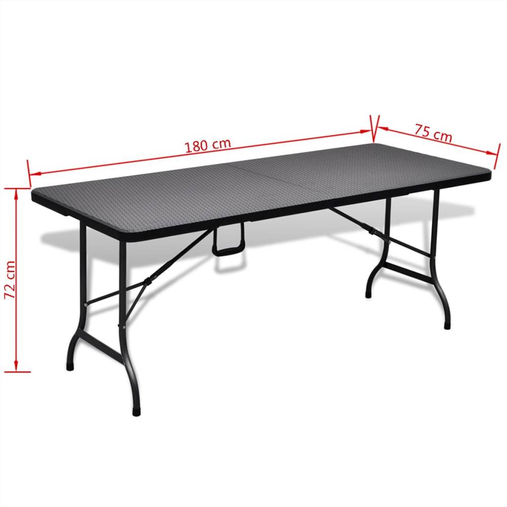 Folding Garden Table Black 180x75x72 cm HDPE Imitation Rattan