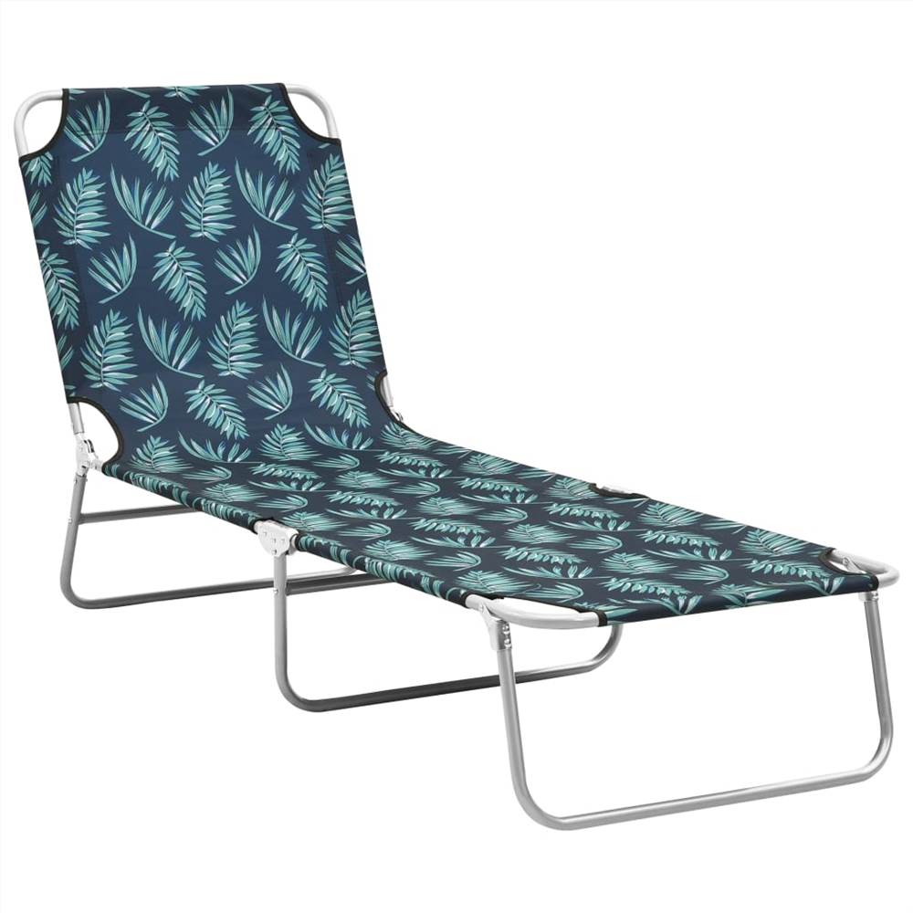 Chaise longue pliante en acier et tissu imprimé feuilles