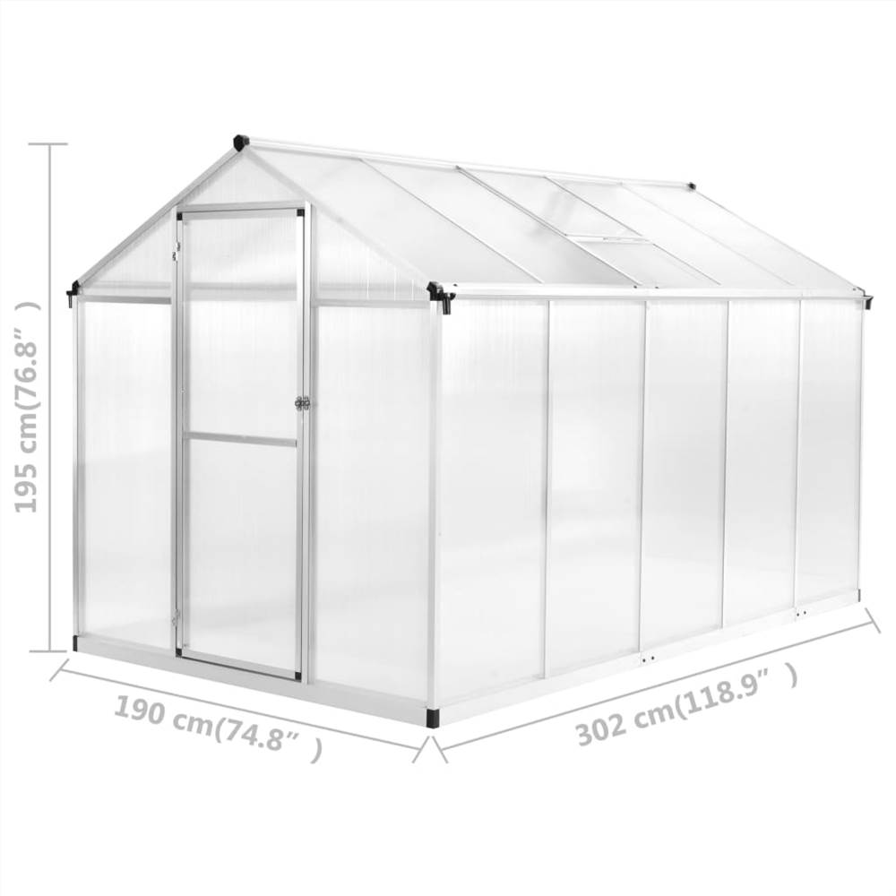 Greenhouse Aluminium 302x190x195 cm 11.19 m³