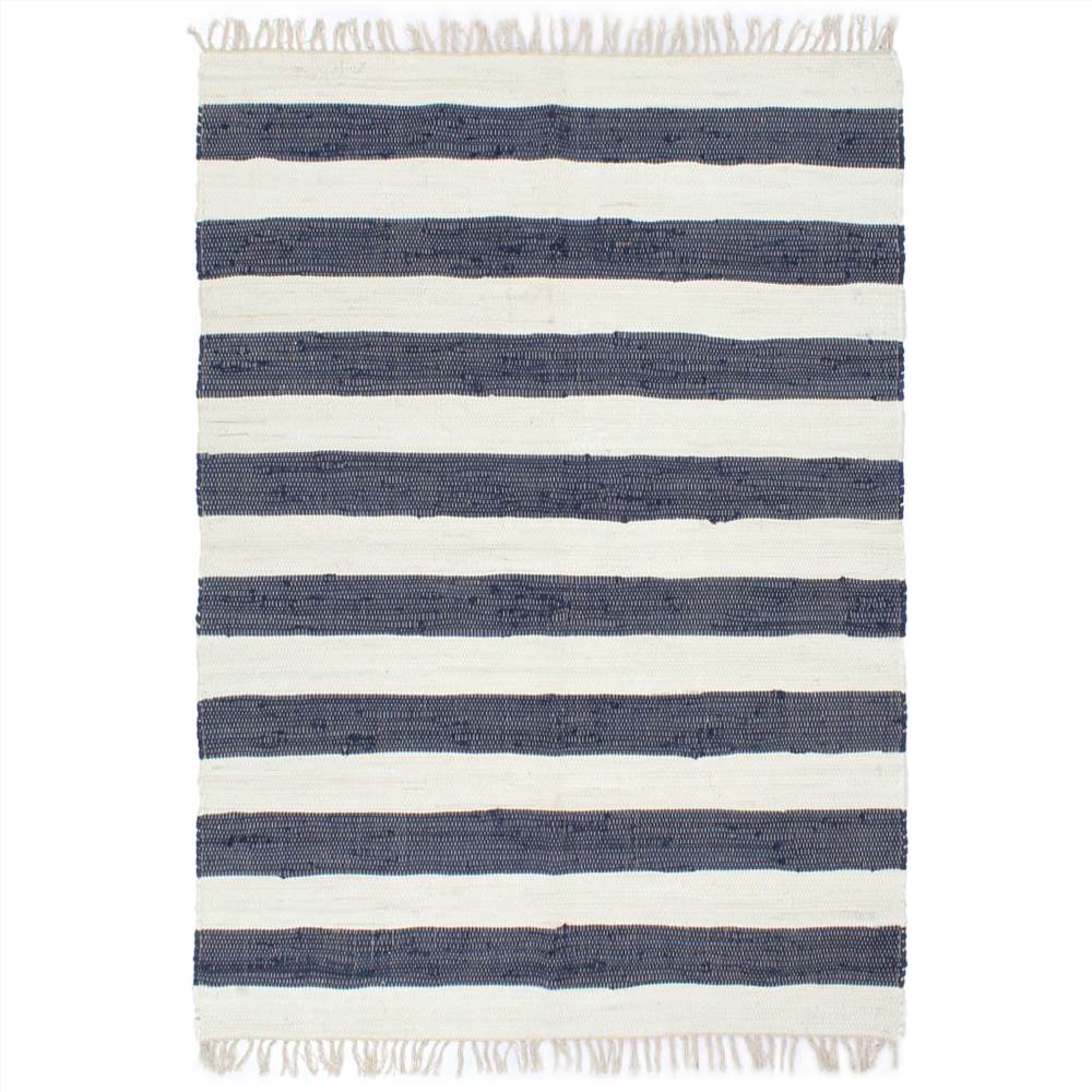 Hand-woven Chindi Rug Cotton 160x230 cm Blue and White