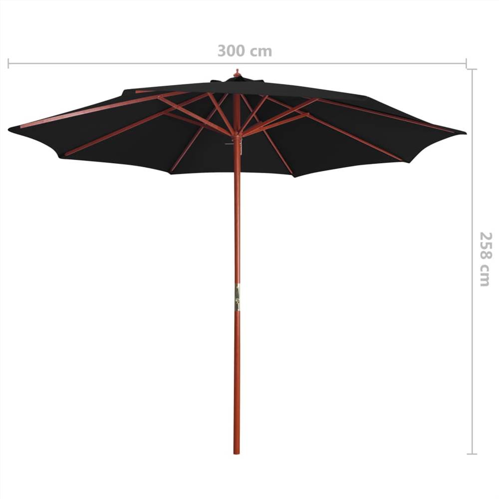 Parasol with Wooden Pole 300x258 cm Black