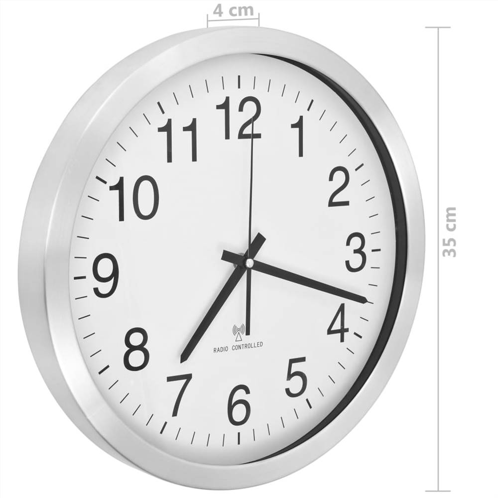Radio Controlled Wall Clock with Quartz Movement Metal 35 cm