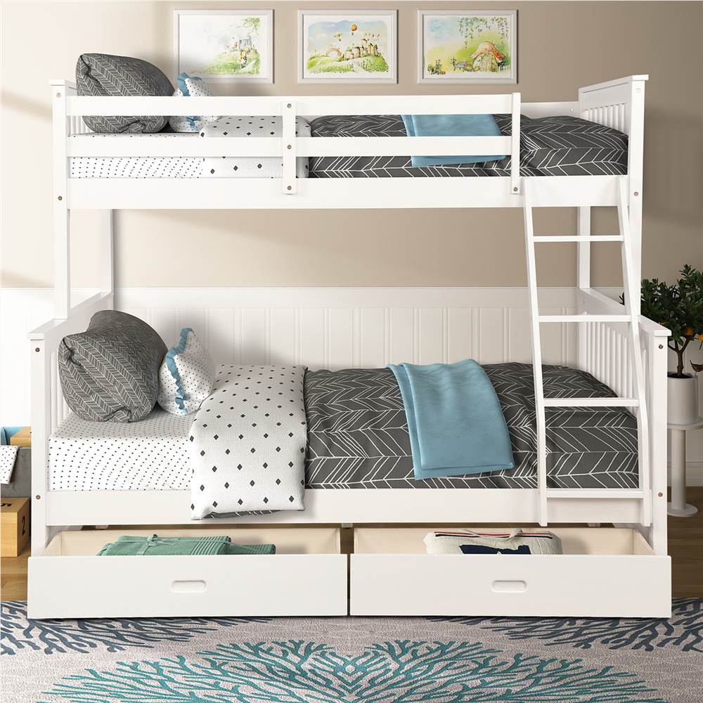 Wooden Bunk Bed Frame, Twin Over Full Bunk Bed With Storage Drawers