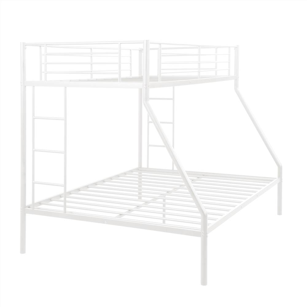 TwinOverFull Size Metal Bunk Bed Frame with Stairs White