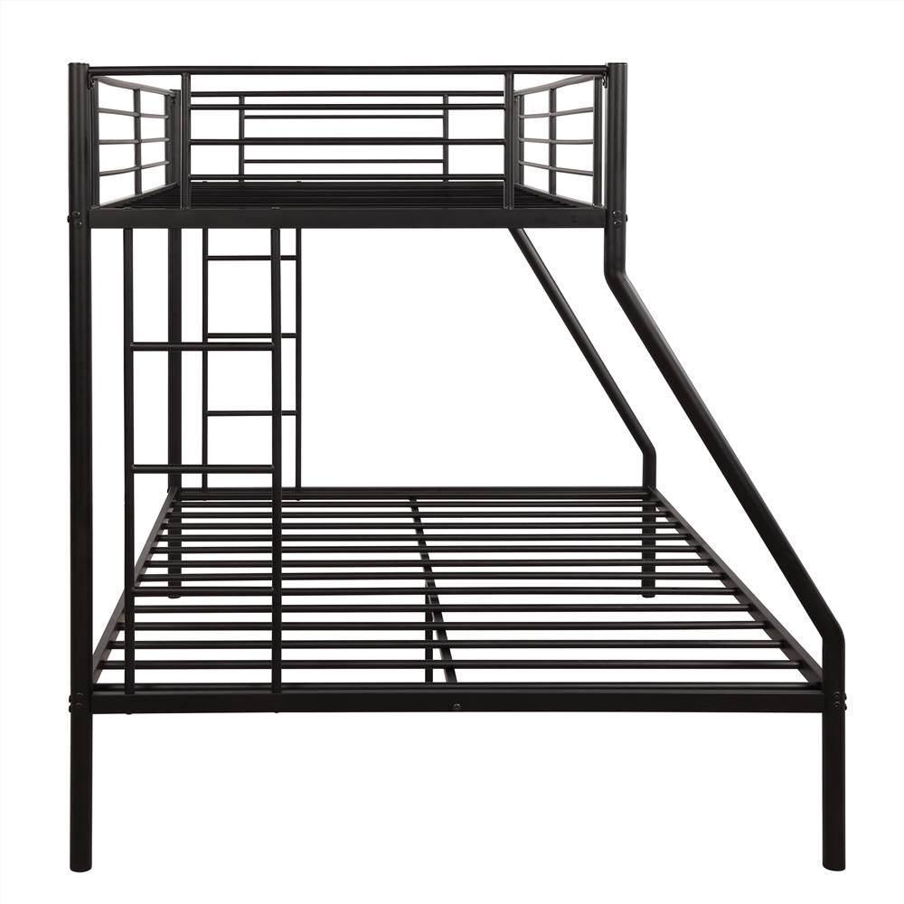 TwinOverFull Size Metal Bunk Bed Frame with Stairs Black