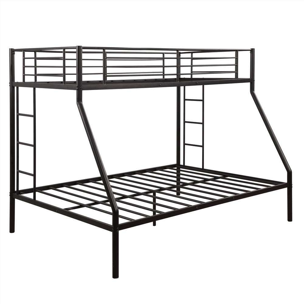 TwinOverFull Size Metal Bunk Bed Frame with Stairs Black