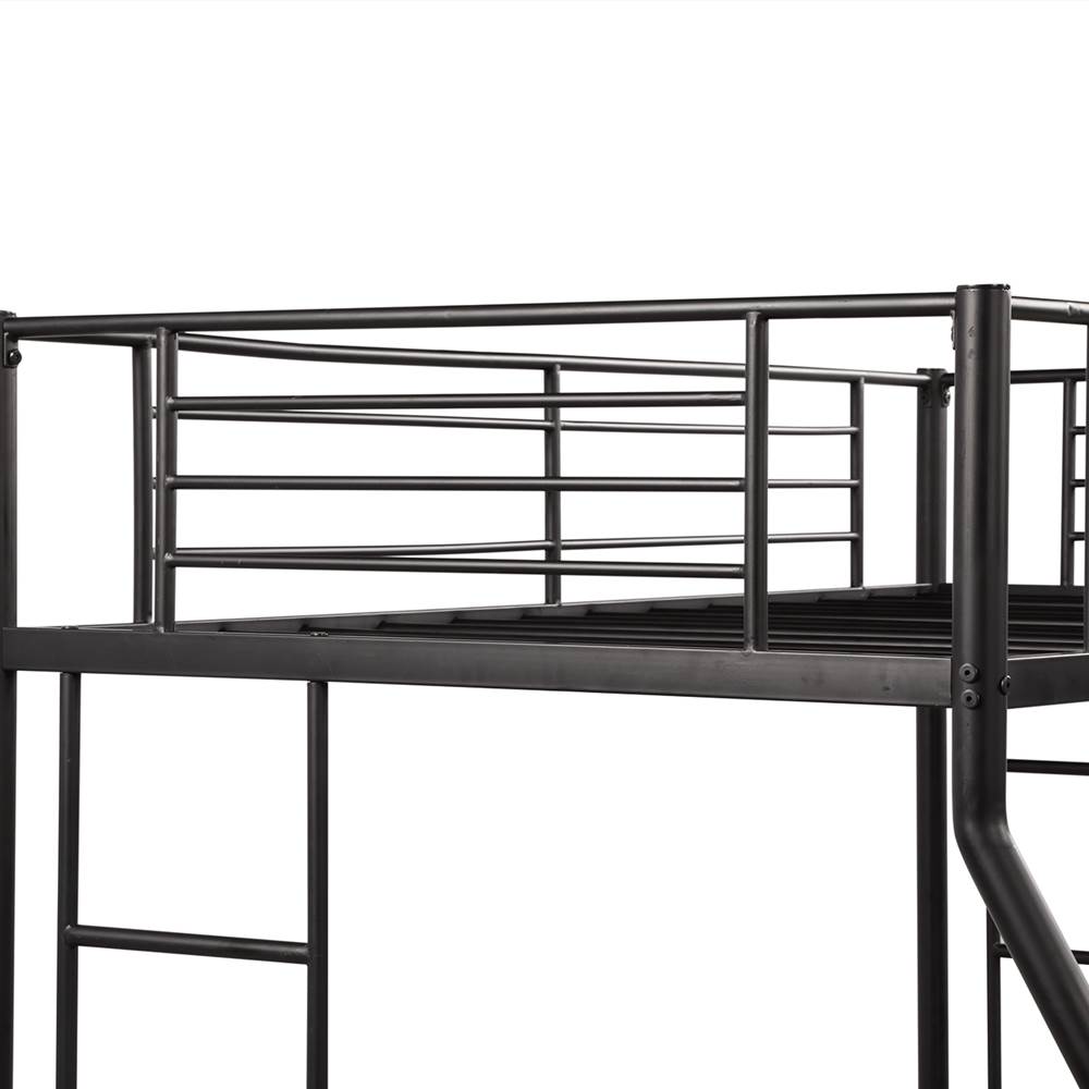 TwinOverFull Size Metal Bunk Bed Frame with Stairs Black