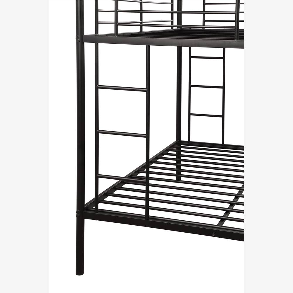 TwinOverFull Size Metal Bunk Bed Frame with Stairs Black