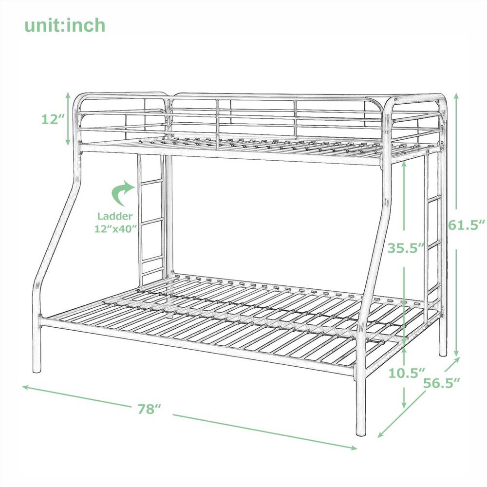 TwinOverFull Size Metal Bunk Bed Frame with Stairs Black
