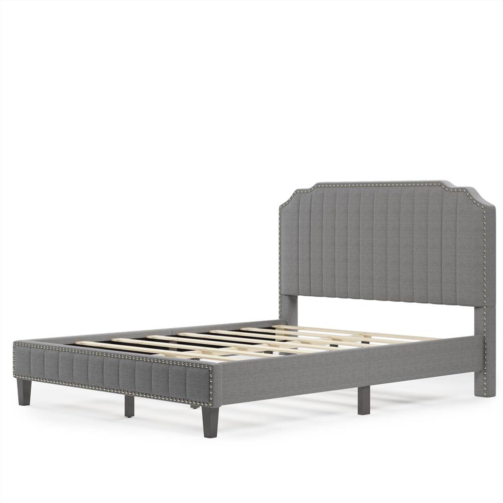 Queen Size Solid Wooden Upholstered Bed Frame Gray