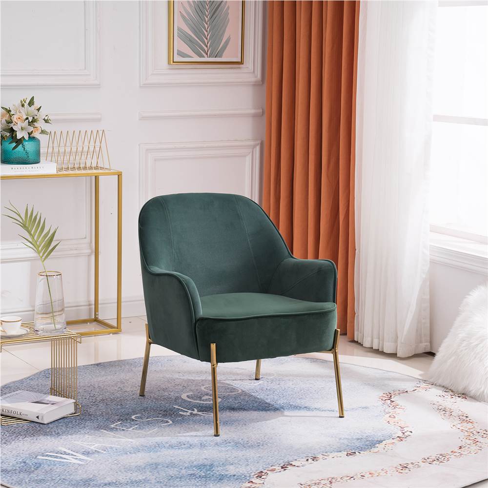 

Velvet Upholstered Armchair with Ergonomic Curved Backrest and Height-adjustable Metal Legs for Living Room, Dining Room, Bedroom, Office - Green