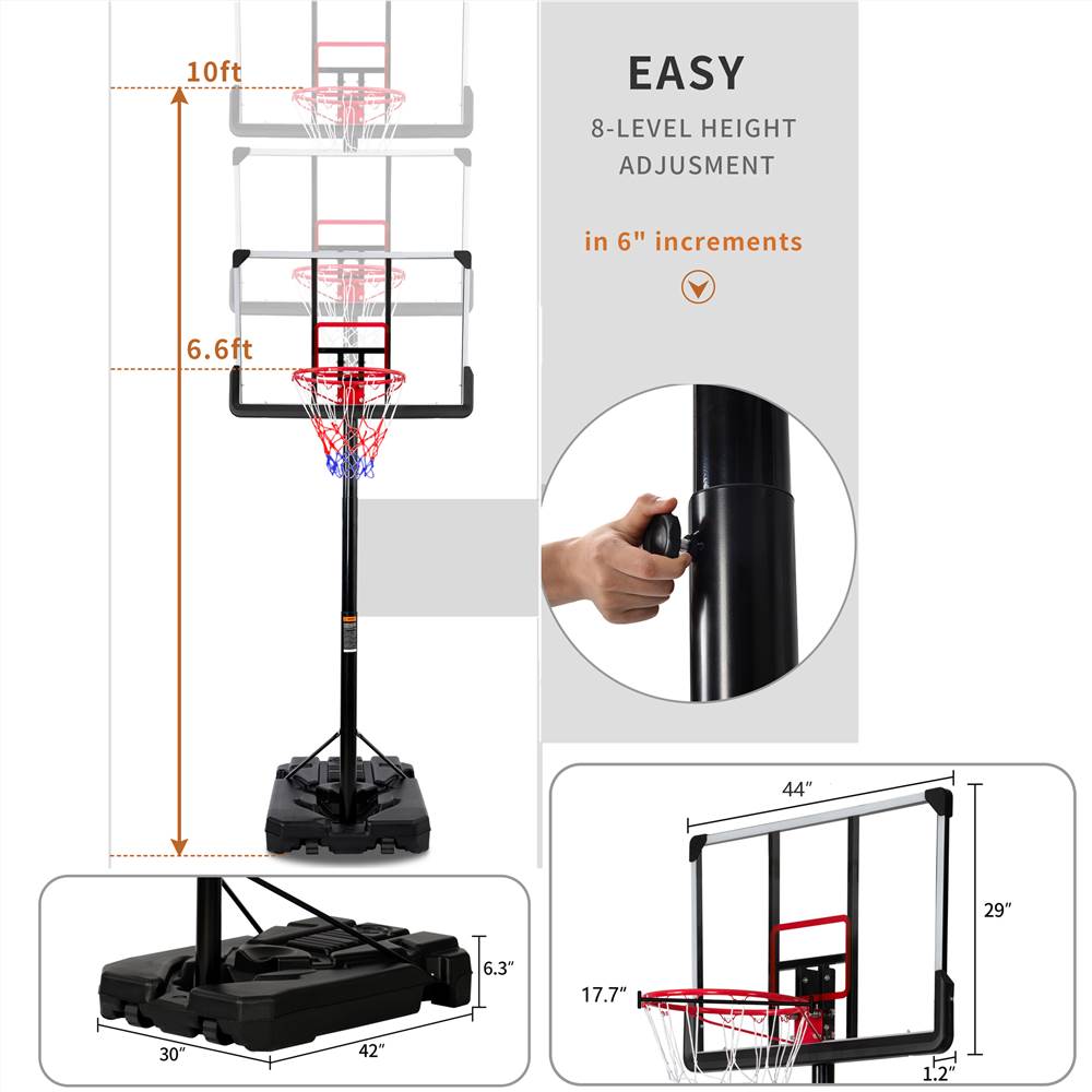 Portable Basketball Hoop Basketball System 6.6-10ft Height Adjustment for Youth Adults LED Basketball Hoop Lights, Colorful lights, Waterproof,Super Bright to Play at Night Outdoors,Good Gift for Kids